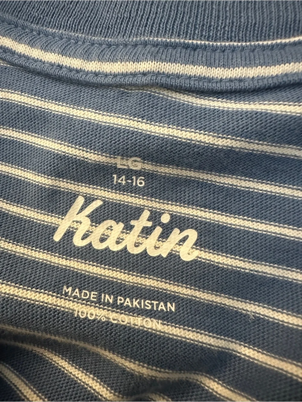 Katin 100% Cotton Casual Short Sleeve T-Shirt Boy’s Size L Striped Blue